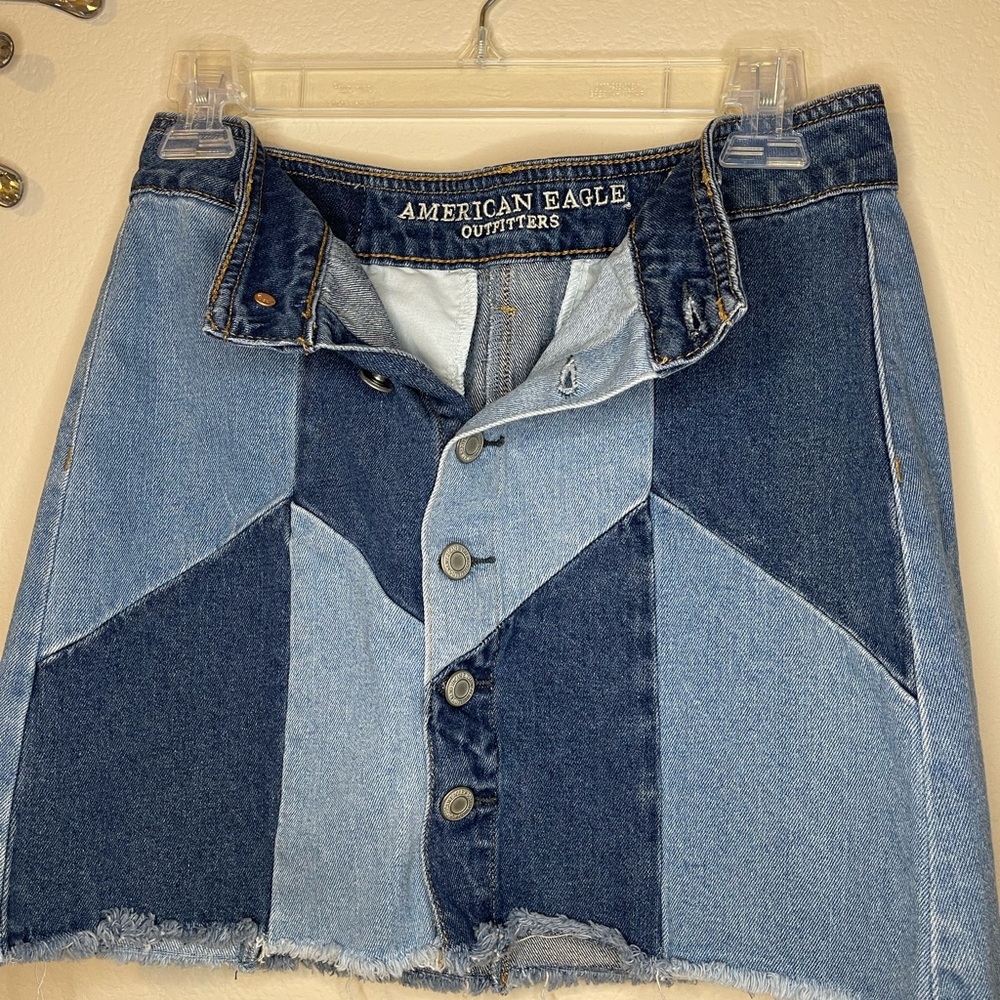 Boho American Eagle Denim In Striking Two Tone Skirt Size 2 - Picture 5 of 7